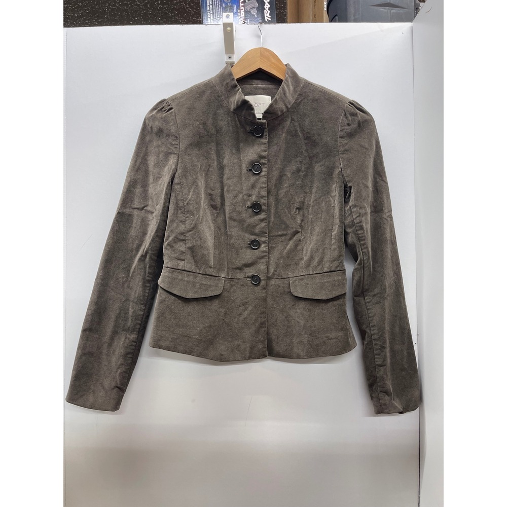 Ann Taylor Loft Womens Brown Velvet Blazer Mock Neck Peplum Jacket Size 0